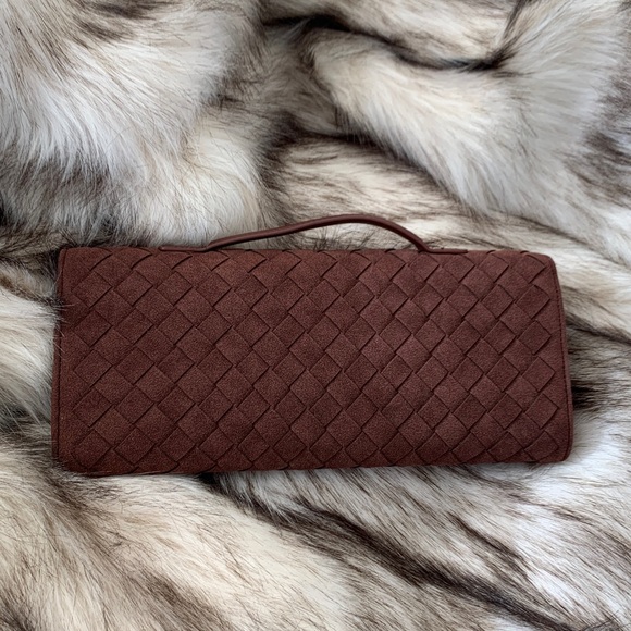 Brown Woven Suede Clutch with Gold Accent - Picture 6 of 8